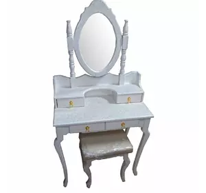 Столик туалетный белый, с кружевами,с зеркалом и пуфом, массив дерева (145 х 40 х 75 см.)