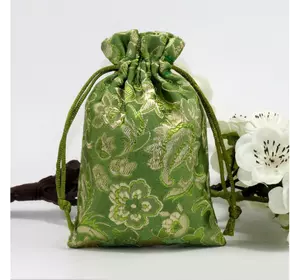 Мешочек сатиновый с орнаментом Зелёные цветы