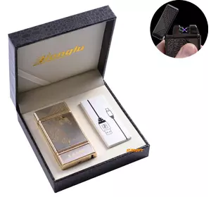 USB запальничка в подарунковій шкіряного коробці "Орел" (Електроімпульсна - дві перехрещені блискавки) №4842-1