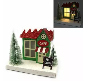 Декор новорічний будиночок LED 3D фігура "Кафе" 13,5х16,5х12см, 1шт/етик.
