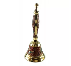 Дзвіночок з ручкою з малюнком бронзовий "Павичі на червоному тлі" (18х7,6 см)