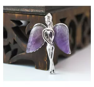 Кулон білий метал "Ангел з кам'яними крилами" вставка Аметист 2,3*0,3*3,4см.