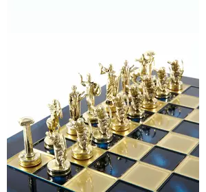 SK5BLU шахи "Manopoulos","Геркулес" латунь, у дерев'яному футлярі, сині, 34х34см, 3 кг