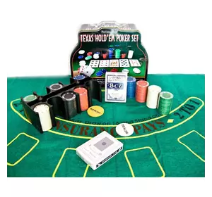 Покерний набір (2 колоди карт, 200 фішок, сукно) (25,5х20,5х10 см) (вага фішки 4 гр. D-39 мм)