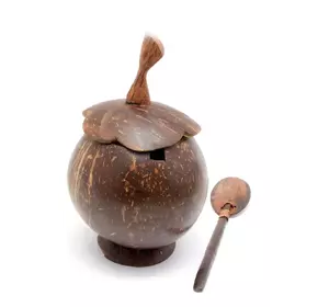 Чашка с ложкой и крышкой из кокоса (15,5х9х9 см)