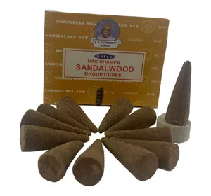 Sandalwood Dhoop Cone (Сандал) (Satya) 12 конусів в упаковці