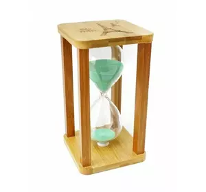 Пісочний годинник "Квадрат" скло + бамбук 60 хвилин Салатовий пісок