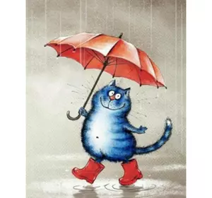 Розмальовка за номерами 40*50см "Кіт з парасолькою" OPP (полотно на рамі фарби+кисті)