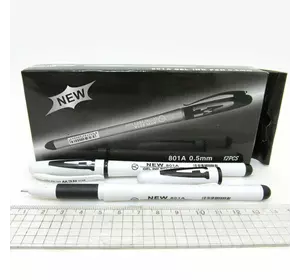 Ручка гелева чорна 0,5 мм, білий корпус