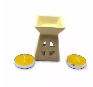 Аромалампа керамическая ,подарочный набор желтая (12х8,5х7см)