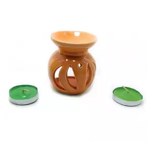 Аромалампа керамическая ,подарочный набор оранжевая (12х8х7см)
