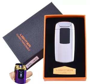 Електроімпульсна запальничка в подарунковій упаковці Lighter (Подвійна блискавка, USB) №HL-40 Silver