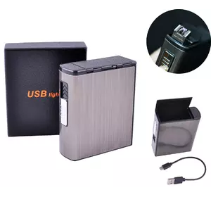 Портсигар + USB запальничка (Пачка сигарет, Електроімпульсна) №HL-157 Black