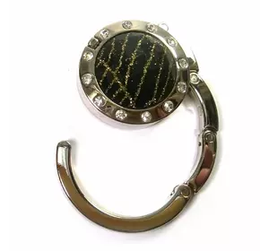 Сумкодержатель для жіночої сумочки "Кристал чорно-золотий" з дзеркальцем (d-4.5 см)