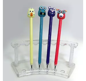 Ручка дитяча з іграшкою "Пташки" гелева, синя, mix, 12шт/етик.