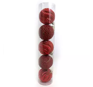 Набір ялинкових кульок червоних "Блиск" 8см, 5шт, PVCтубус, 1шт/етик.